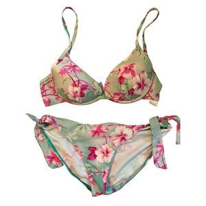 Island World Push-up Padded Underwire Green Floral Bikini M (F-018)